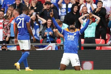 Leicester City fans celebrate Kelechi Iheanacho penalty